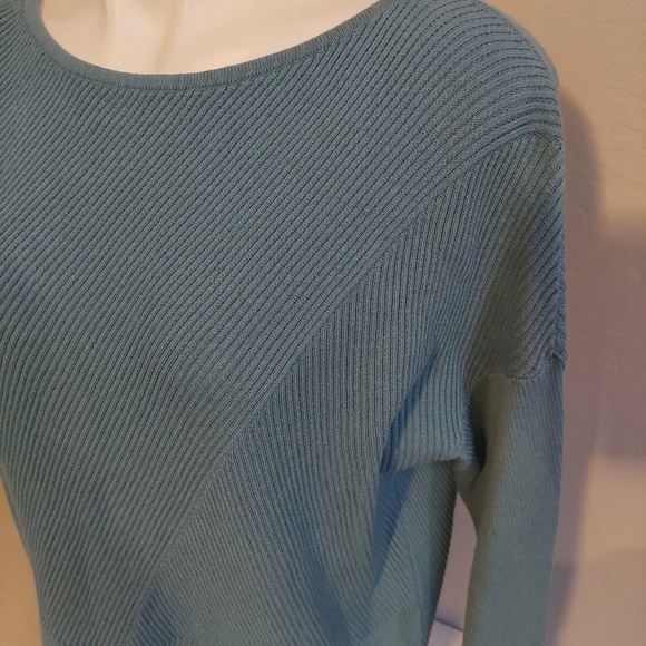 J Jill Blue Sweater Top Size L Geometric  Lines Knit Thick Oversized Boat Neck - Picture 10 of 10